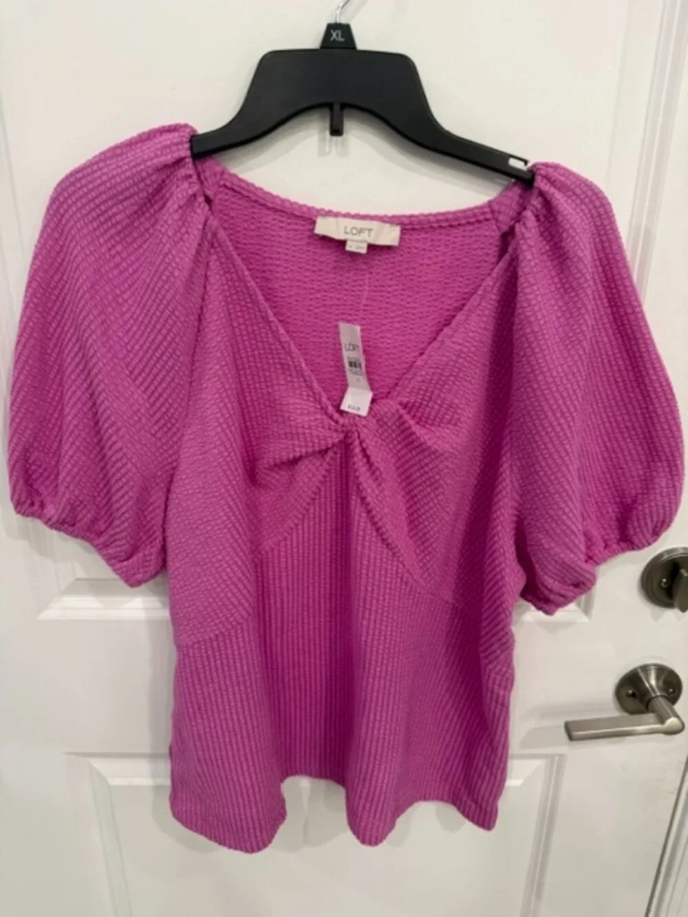 LOFT Magenta Pink Puff Sleeve Top